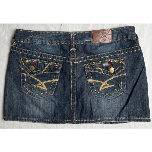 Y2K Amethyst Size 11 Women's Distressed Denim Jean Pocketed Skirt - Picture 2 of 5